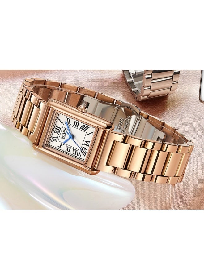 Mark Fairwhale Women's Quartz Watch, Square Case, Alloy Bracelet, Steel Clasp, Gold Tone, White Dial, 30M Water Resistant - Image 2